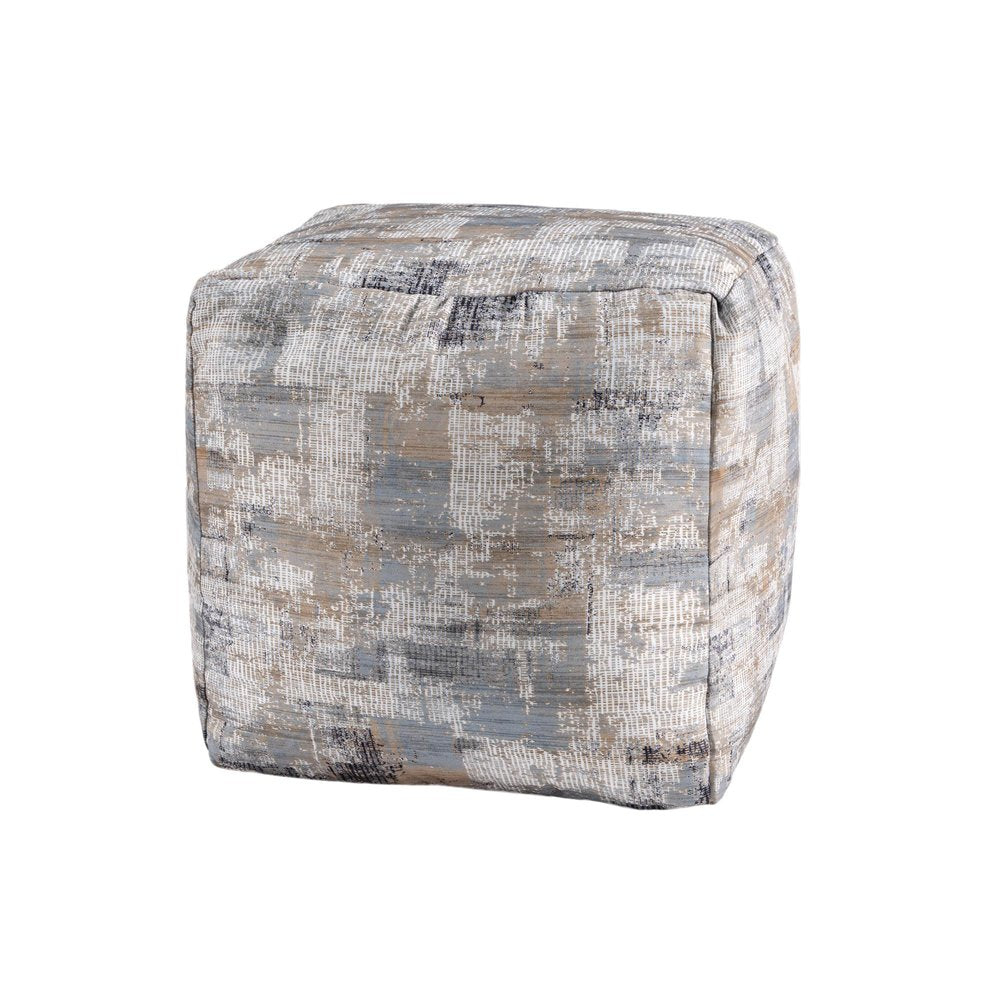 Blue Cotton Abstract Pouf Ottoman - 18-inch