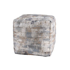 Blue Cotton Abstract Pouf Ottoman - 18-inch