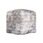 Blue Cotton Abstract Pouf Ottoman - 18-inch
