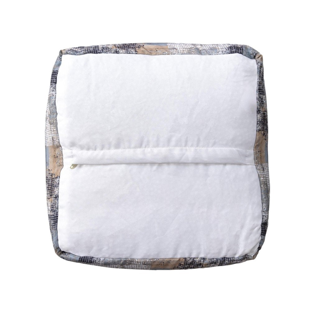 Blue Cotton Abstract Pouf Ottoman - 18-inch