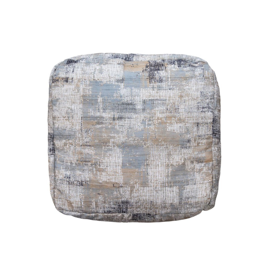 Blue Cotton Abstract Pouf Ottoman - 18-inch