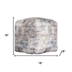 Blue Cotton Abstract Pouf Ottoman - 18-inch