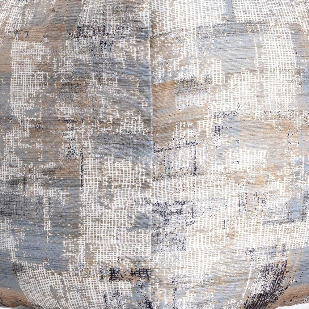 Blue Cotton Abstract Pouf Ottoman - 18-inch