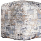 Blue Cotton Abstract Pouf Ottoman - 18-inch