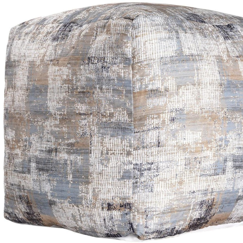 Blue Cotton Abstract Pouf Ottoman - 18-inch