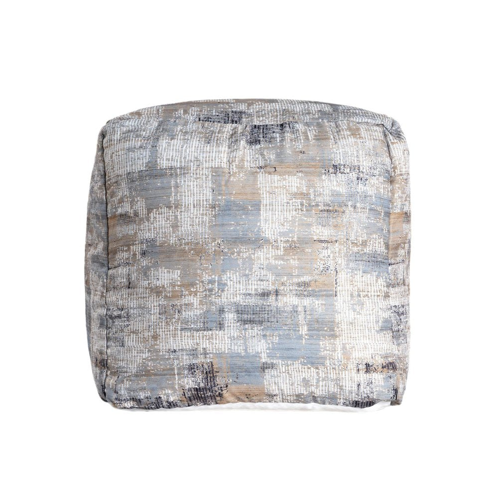 Blue Cotton Abstract Pouf Ottoman - 18-inch