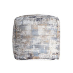 Blue Cotton Abstract Pouf Ottoman - 18-inch