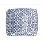 Blue and White Cotton Floral Pouf Ottoman - 18-inch