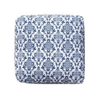 Blue and White Cotton Floral Pouf Ottoman - 18-inch
