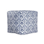Blue and White Cotton Floral Pouf Ottoman - 18-inch