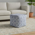 Blue and White Cotton Floral Pouf Ottoman - 18-inch