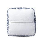 Blue and White Cotton Floral Pouf Ottoman - 18-inch