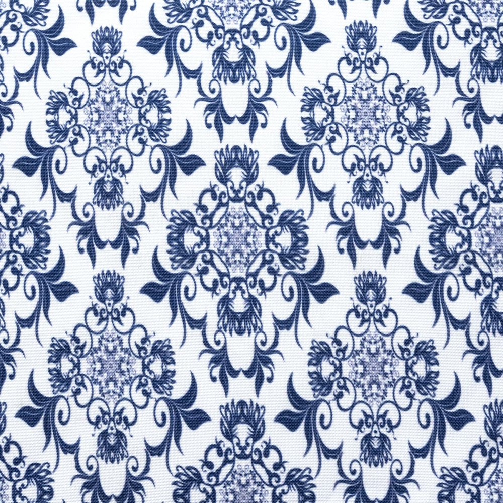 Blue and White Cotton Floral Pouf Ottoman - 18-inch
