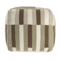 Brown Ivory and Khaki Brown Woven Geometric Pouf Ottoman - 18-inch