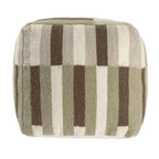 Brown Ivory and Khaki Brown Woven Geometric Pouf Ottoman - 18-inch