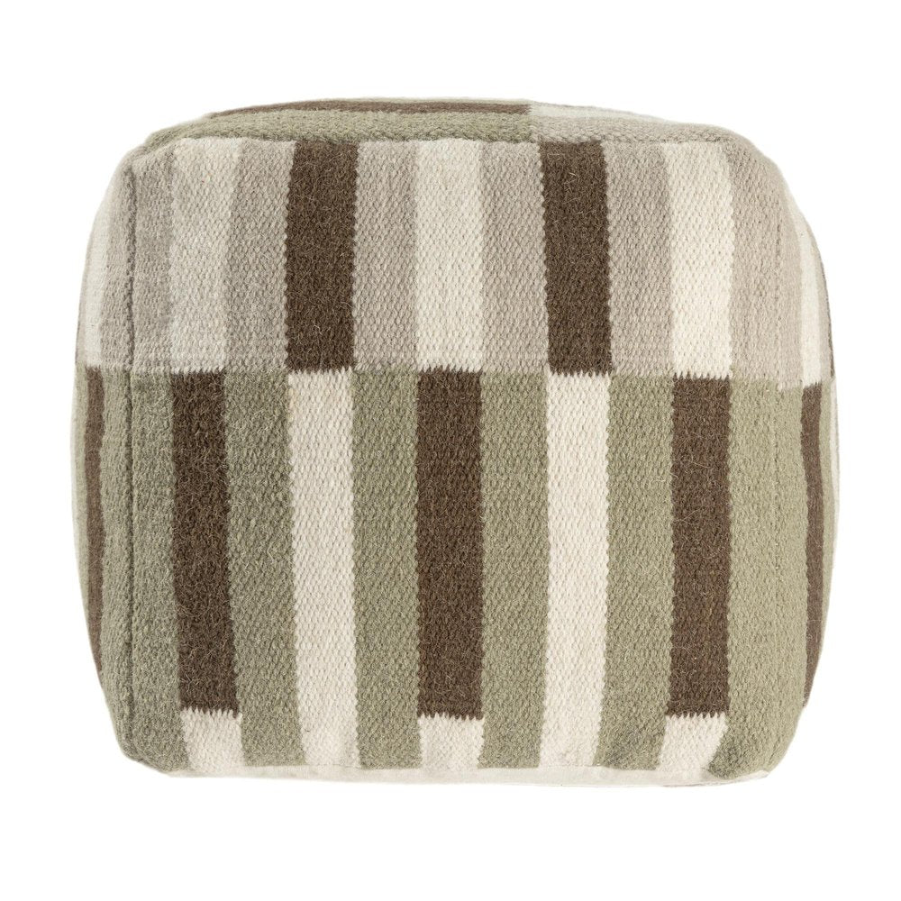 Brown Ivory and Khaki Brown Woven Geometric Pouf Ottoman - 18-inch