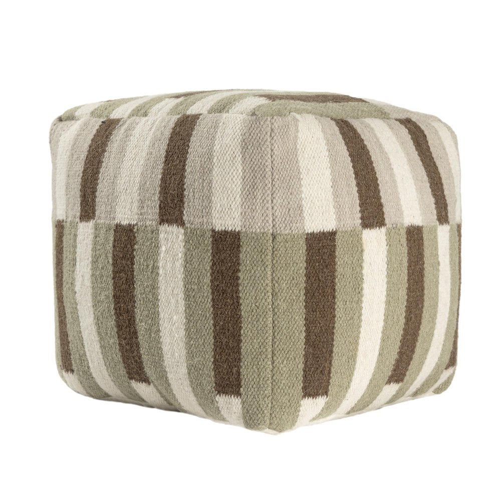 Brown Ivory and Khaki Brown Woven Geometric Pouf Ottoman - 18-inch