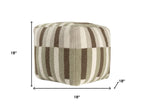 Brown Ivory and Khaki Brown Woven Geometric Pouf Ottoman - 18-inch