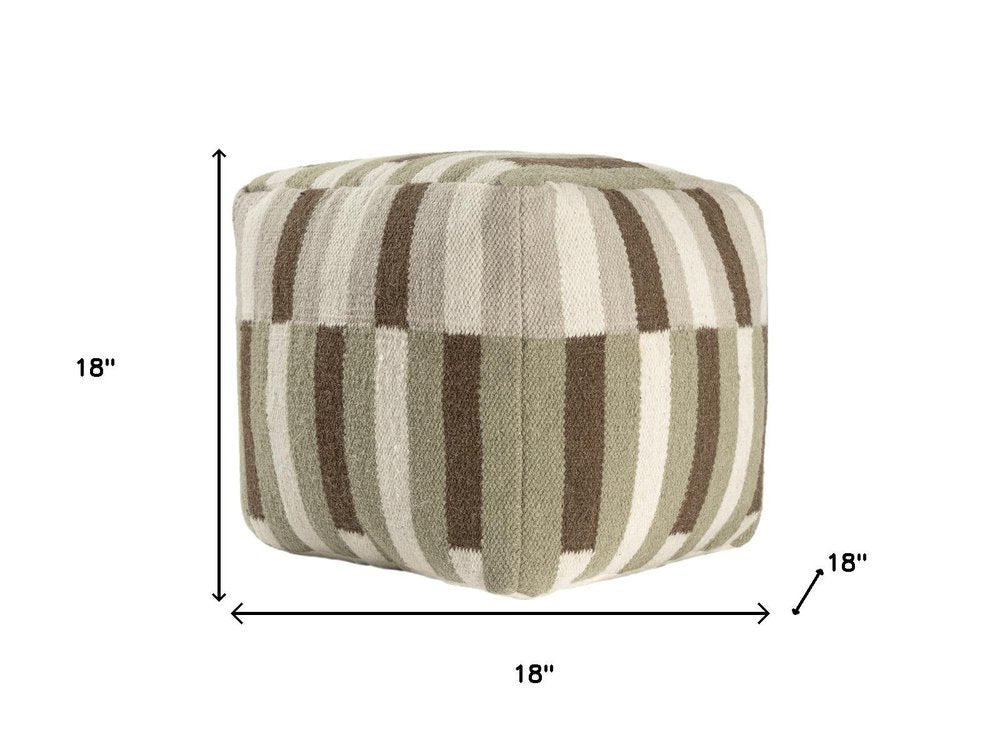 Brown Ivory and Khaki Brown Woven Geometric Pouf Ottoman - 18-inch