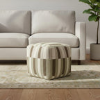 Brown Ivory and Khaki Brown Woven Geometric Pouf Ottoman - 18-inch