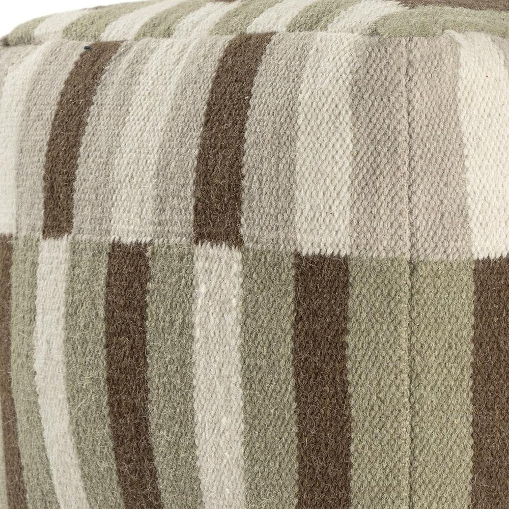 Brown Ivory and Khaki Brown Woven Geometric Pouf Ottoman - 18-inch
