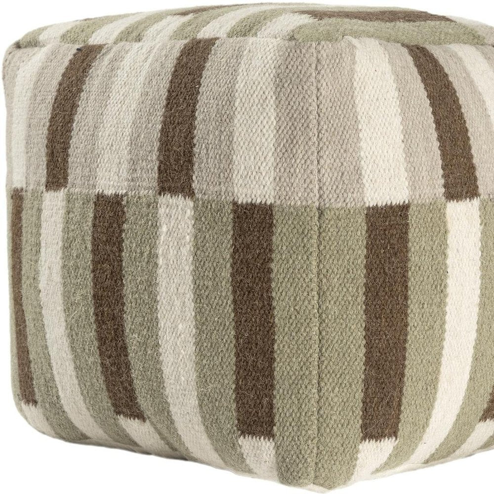 Brown Ivory and Khaki Brown Woven Geometric Pouf Ottoman - 18-inch