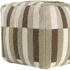 Brown Ivory and Khaki Brown Woven Geometric Pouf Ottoman - 18-inch