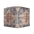 Navy Blue and Terra Cotta Upholstered Medallion Pouf Ottoman - 18-inch