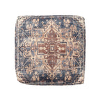Navy Blue and Terra Cotta Upholstered Medallion Pouf Ottoman - 18-inch