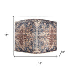 Navy Blue and Terra Cotta Upholstered Medallion Pouf Ottoman - 18-inch