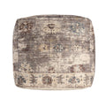 Ivory and Taupe Upholstered Medallion Pouf Ottoman - 18-inch