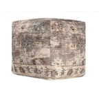 Ivory and Taupe Upholstered Medallion Pouf Ottoman - 18-inch