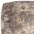 Ivory and Taupe Upholstered Medallion Pouf Ottoman - 18-inch