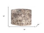 Ivory and Taupe Upholstered Medallion Pouf Ottoman - 18-inch