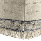 Ivory and Navy Blue Cotton and Wool Striped Pouf Ottoman - 18-inch