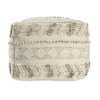 Ivory and Natural Cotton and Wool Striped Pouf Ottoman - 18-inch