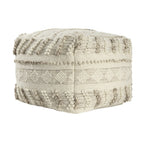 Ivory and Natural Cotton and Wool Striped Pouf Ottoman - 18-inch