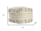 Ivory and Natural Cotton and Wool Striped Pouf Ottoman - 18-inch