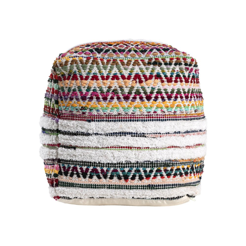 Natural and Rainbow Cotton Blend Chevron Pouf Ottoman - 18-inch