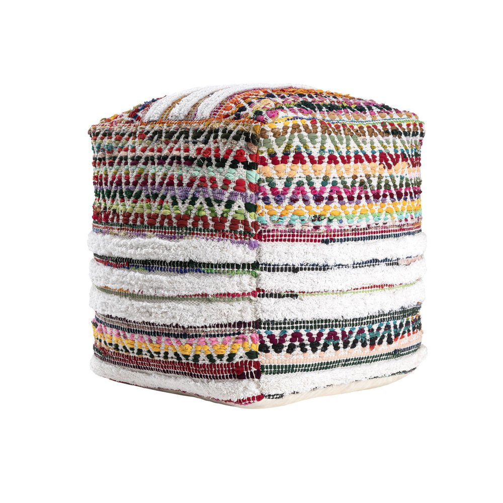 Natural and Rainbow Cotton Blend Chevron Pouf Ottoman - 18-inch