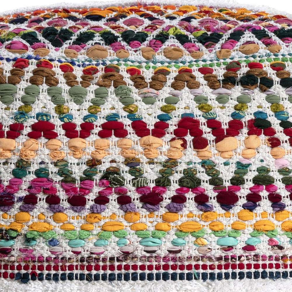 Natural and Rainbow Cotton Blend Chevron Pouf Ottoman - 18-inch