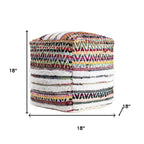 Natural and Rainbow Cotton Blend Chevron Pouf Ottoman - 18-inch