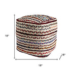 Natural and Rainbow Jute and Upholstery Striped Pouf Ottoman - 18-inch