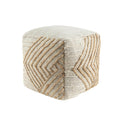 Natural and Off White Cotton Jute and Wool Geometric Cube Pouf Ottoman - 18-inch