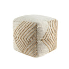 Natural and Off White Cotton Jute and Wool Geometric Cube Pouf Ottoman - 18-inch