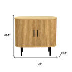 Natural Wood Ribbed Texture Sideboard with Two Sliding Doors - 35-inch