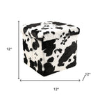 Black and White Faux Fur Cow Print Storage Ottoman - 12-inch