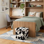 Black and White Faux Fur Cow Print Storage Ottoman - 12-inch