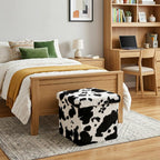 Black and White Faux Fur Cow Print Storage Ottoman - 12-inch