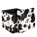 Black and White Faux Fur Cow Print Storage Ottoman - 12-inch
